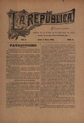 'La República : semanario político' - Año II Número 21 - 1898 mayo 4