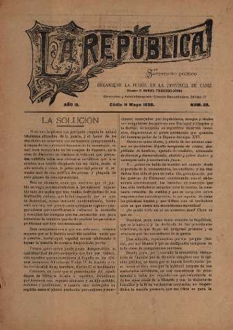 'La República : semanario político' - Año II Número 22 - 1898 mayo 11