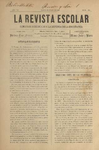 'La Revista escolar decenario dedicado a la defensa de la enseñanza' - Año III Número 106 - 1907 julio 23