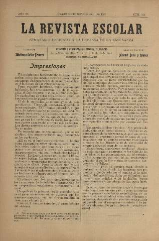 'La Revista escolar decenario dedicado a la defensa de la enseñanza' - Año III Número 121 - 1907 noviembre 15