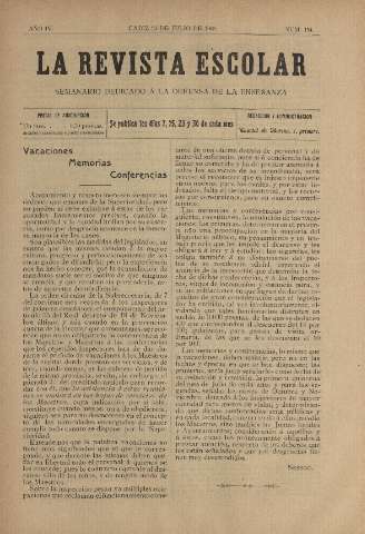 'La Revista escolar decenario dedicado a la defensa de la enseñanza' - Año IV Número 154 - 1908 julio 23