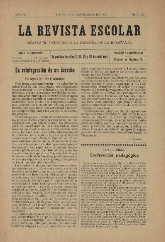 'La Revista escolar decenario dedicado a la defensa de la enseñanza' - Año IV Número 159 - 1908 septiembre 10