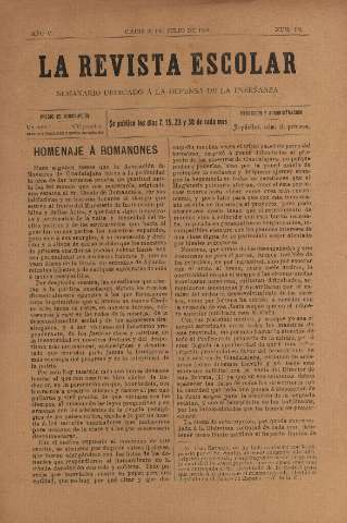 'La Revista escolar decenario dedicado a la defensa de la enseñanza' - Año V Número 196 - 1909 julio 31