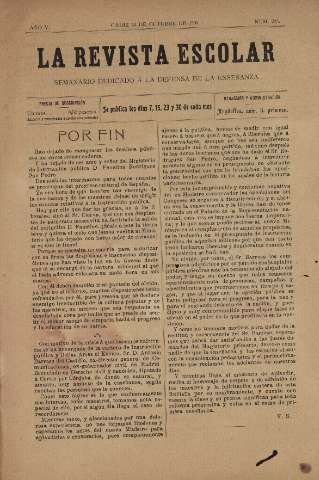 'La Revista escolar decenario dedicado a la defensa de la enseñanza' - Año V Número 205 - 1909 octubre 30