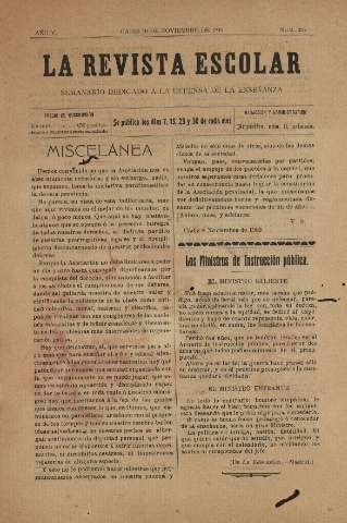 'La Revista escolar decenario dedicado a la defensa de la enseñanza' - Año V Número 206 - 1909 noviembre 10