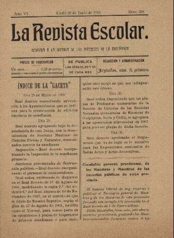 'La Revista escolar decenario dedicado a la defensa de la enseñanza' - Año VI Número 229 - 1910 junio 23