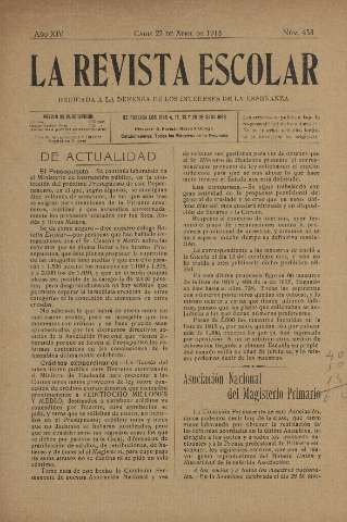 'La Revista escolar decenario dedicado a la defensa de la enseñanza' - Año XIV Número 453 - 1918 abril 27