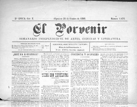 'El Porvenir : periódico independiente' - Año XI Número 1470 - 1900 octubre 28
