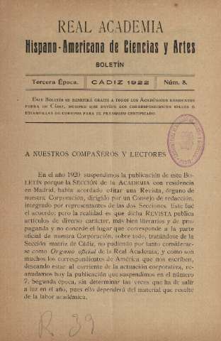 'Real Academia Hispano-Americana de Ciencias y Artes : revista ilustrada' - Número 8 - 1922 marzo 31