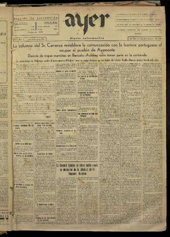 'Ayer : diario informativo de la mañana' - Año I Número 19 - 1936 julio 30