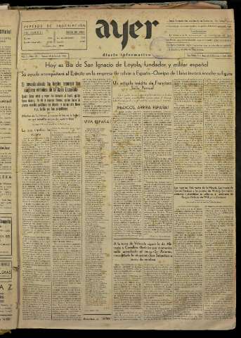 'Ayer : diario informativo de la mañana' - Año I Número 20 - 1936 julio 31