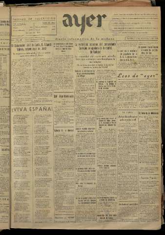 'Ayer : diario informativo de la mañana' - Año I Número 28 - 1936 agosto 8
