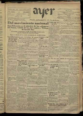 'Ayer : diario informativo de la mañana' - Año I Número 53 - 1936 septiembre 8