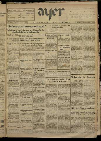 'Ayer : diario informativo de la mañana' - Año I Número 57 - 1936 septiembre 12