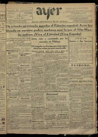 'Ayer : diario informativo de la mañana' - Año I Número 62 - 1936 septiembre 18