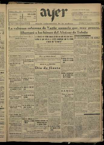 'Ayer : diario informativo de la mañana' - Año I Número 63 - 1936 septiembre 19