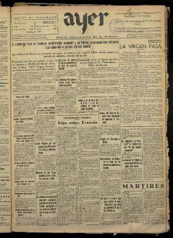 'Ayer : diario informativo de la mañana' - Año I Número 68 - 1936 septiembre 25