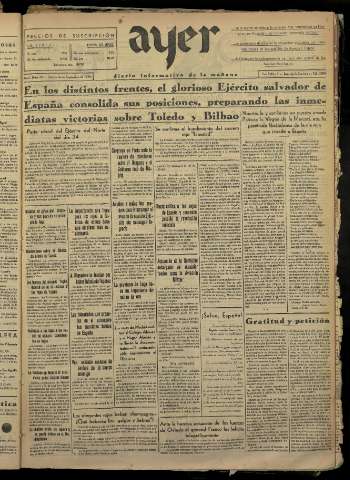 'Ayer : diario informativo de la mañana' - Año I Número 69 - 1936 septiembre 26