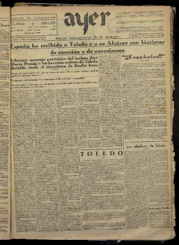 'Ayer : diario informativo de la mañana' - Año I Número 71 - 1936 septiembre 29