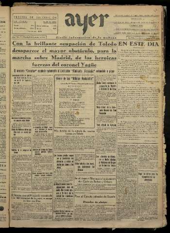 'Ayer : diario informativo de la mañana' - Año I Número 72 - 1936 septiembre 30