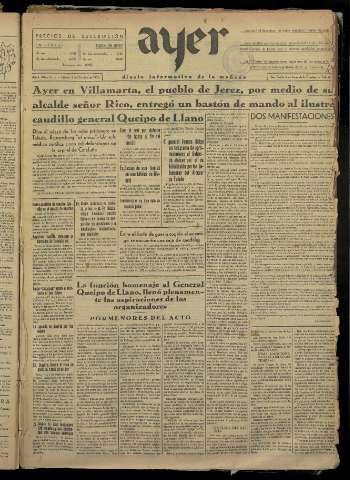 'Ayer : diario informativo de la mañana' - Año I Número 75 - 1936 octubre 3