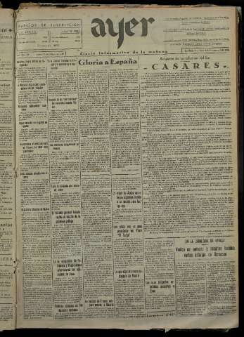 'Ayer : diario informativo de la mañana' - Año I Número 85 - 1936 octubre 15