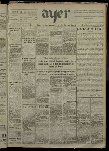 'Ayer : diario informativo de la mañana' - Año I Número 89 - 1936 octubre 20