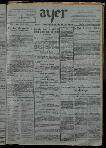 'Ayer : diario informativo de la mañana' - Año I Número 95 - 1936 octubre 27