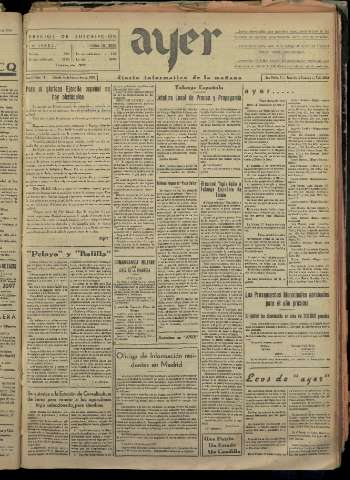 'Ayer : diario informativo de la mañana' - Año I Número 111 - 1936 noviembre 14