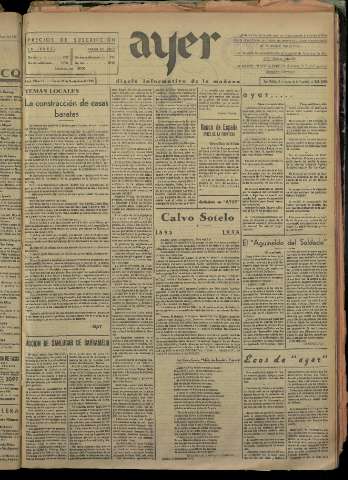 'Ayer : diario informativo de la mañana' - Año I Número 121 - 1936 noviembre 26