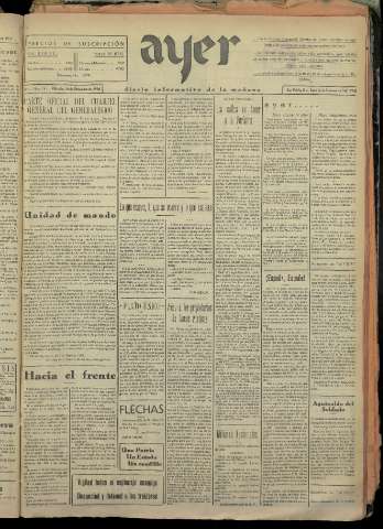 'Ayer : diario informativo de la mañana' - Año I Número 138 - 1936 diciembre 16