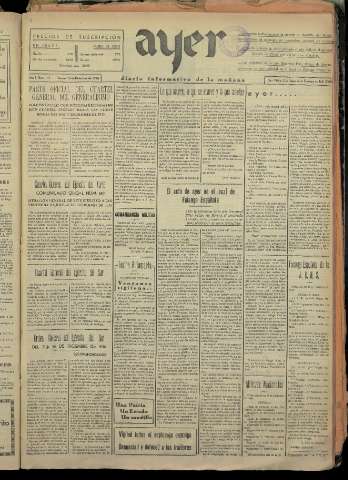 'Ayer : diario informativo de la mañana' - Año I Número 140 - 1936 diciembre 18