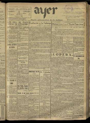 'Ayer : diario informativo de la mañana' - Año II Número 201 - 1937 febrero 28