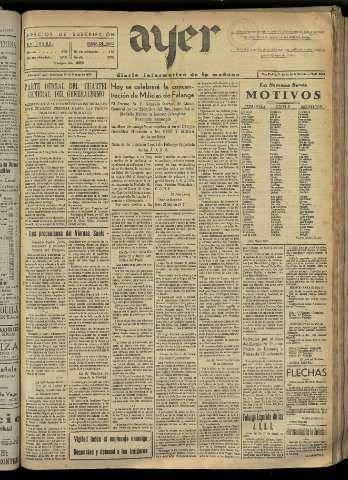 'Ayer : diario informativo de la mañana' - Año II Número 224 - 1937 marzo 28