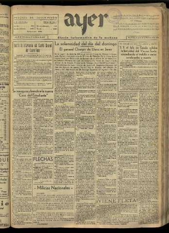 'Ayer : diario informativo de la mañana' - Año II Número 225 - 1937 marzo 30