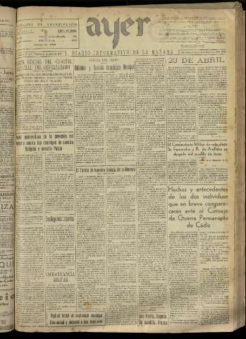 'Ayer : diario informativo de la mañana' - Año II Número 246 - 1937 abril 23