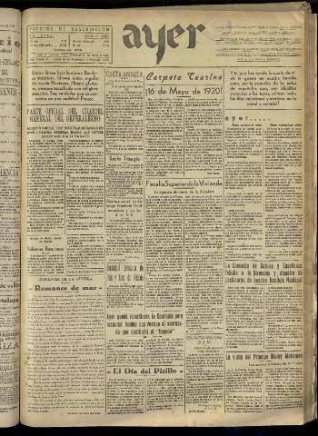 'Ayer : diario informativo de la mañana' - Año II Número 266 - 1937 mayo 16
