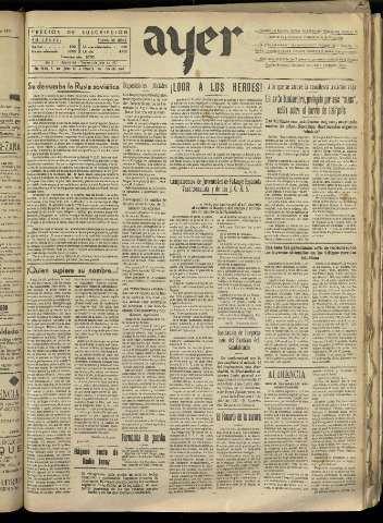 'Ayer : diario informativo de la mañana' - Año II Número 305 - 1937 julio 2