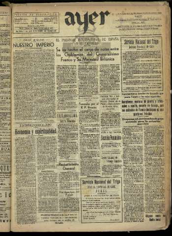 'Ayer : diario informativo de la mañana' - Año II Número 420 - 1937 noviembre 13