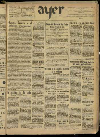 'Ayer : diario informativo de la mañana' - Año II Número 424 - 1937 noviembre 18