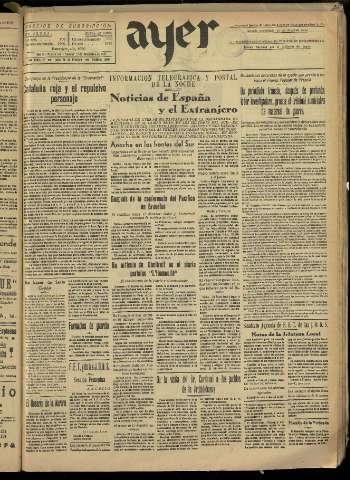 'Ayer : diario informativo de la mañana' - Año II Número 425 - 1937 noviembre 19