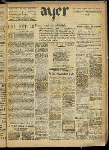 'Ayer : diario informativo de la mañana' - Año II Número 435 - 1937 diciembre 1