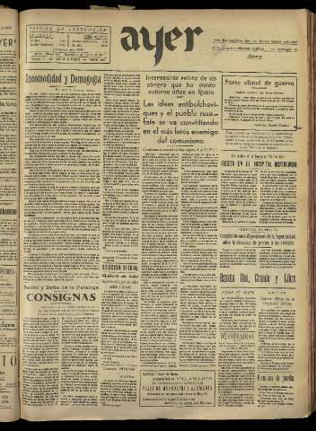 'Ayer : diario informativo de la mañana' - Año III Número 501 - 1938 febrero 16