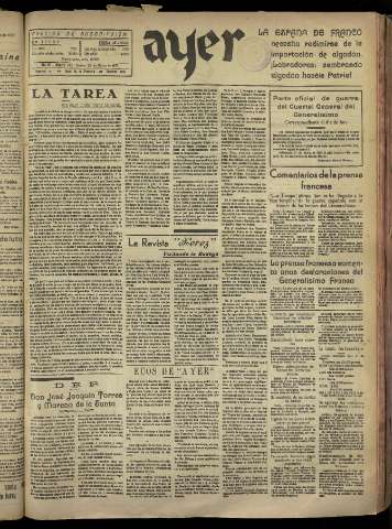 'Ayer : diario informativo de la mañana' - Año III Número 530 - 1938 marzo 22