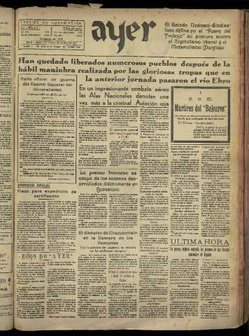 'Ayer : diario informativo de la mañana' - Año III Número 533 - 1938 marzo 25