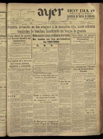 'Ayer : diario informativo de la mañana' - Año III Número 553 - 1938 abril 19