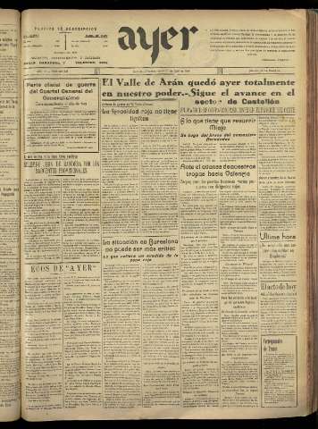 'Ayer : diario informativo de la mañana' - Año III Número 555 - 1938 abril 21