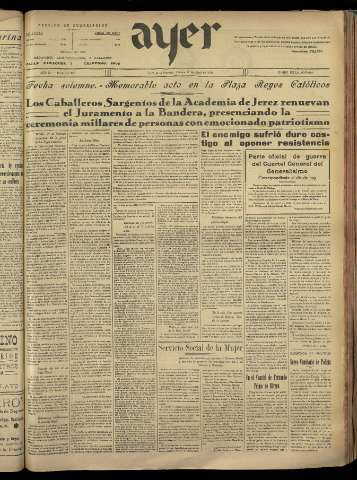 'Ayer : diario informativo de la mañana' - Año III Número 556 - 1938 abril 22
