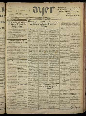 'Ayer : diario informativo de la mañana' - Año III Número 579 - 1938 mayo 20