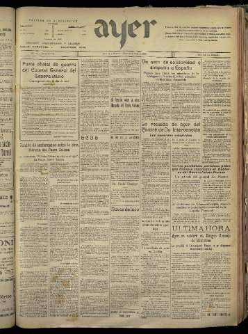 'Ayer : diario informativo de la mañana' - Año III Número 585 - 1938 mayo 27